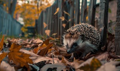 Igel im Garten zwischen Laub