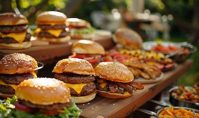 leckeres Burgerbuffet auf einer Gartenfeier
