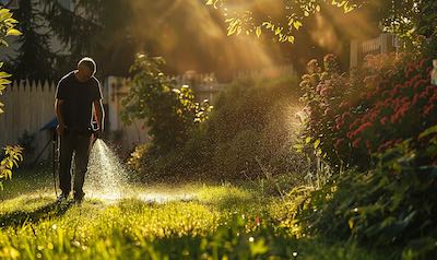 Rasenbewässerung im Sommer